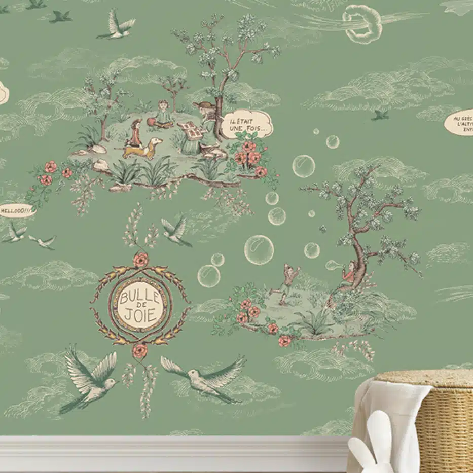 Toile de Jouy contemporaine, motif Bulle de Joie. Prix Toile de Jouy 2025. dessin©SuzannePinon